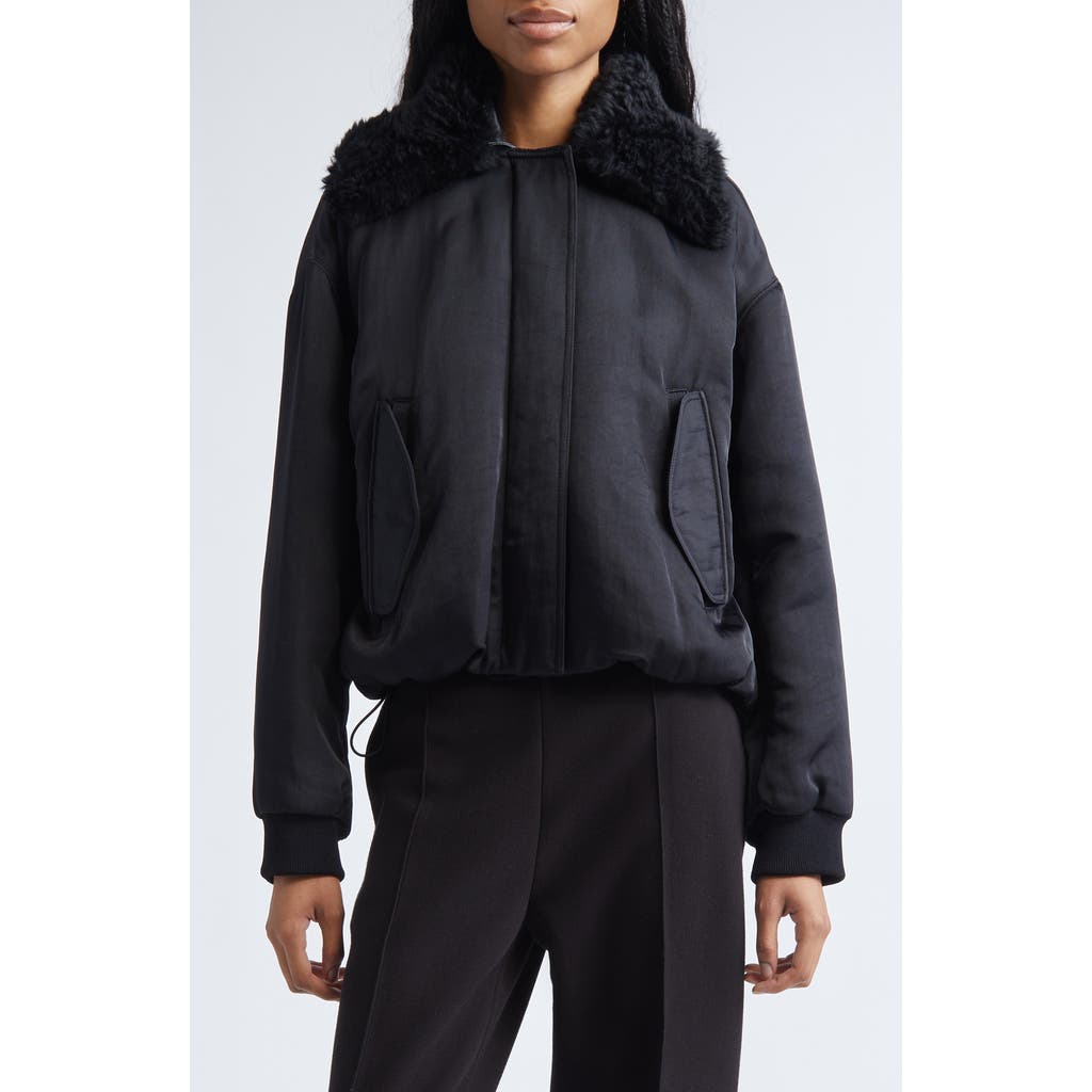 Proenza Schouler Vadra Recycled Nylon Bomber Jacket With Faux Shearling Collar In Black