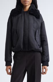Proenza Schouler Vadra Recycled Nylon Bomber Jacket With Faux Shearling Collar