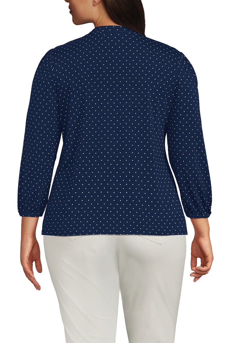 Plus Size Lightweight Jersey Button Pintuck Top, Alternate, color, Deep Sea Navy Pin Dot