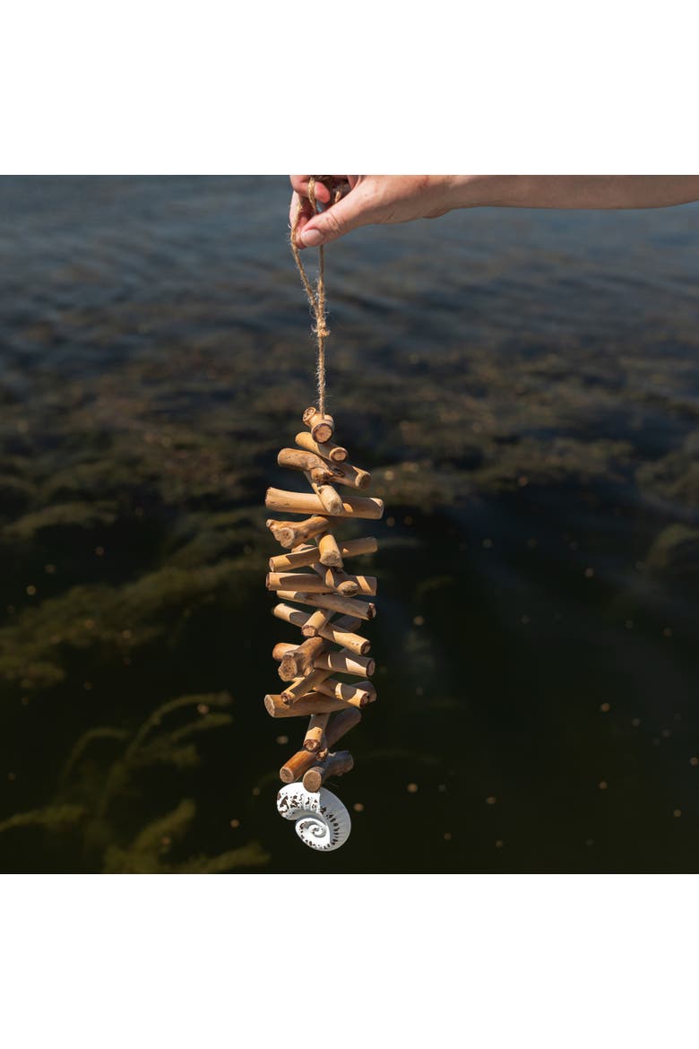 Seashell Driftwood Hanging Accent Natural Wood Metal & Rope, Alternate, color, Brown