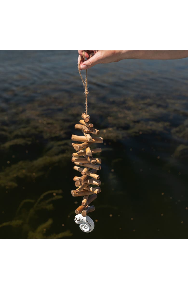 Foreside Home and Garden Seashell Driftwood Hanging Accent Natural Wood Metal & Rope, Alternate, color, Brown