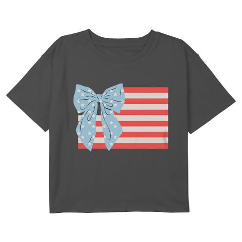 Girls' Bow Bars And Stars Short Sleeve Boxy Cropped T-shirt