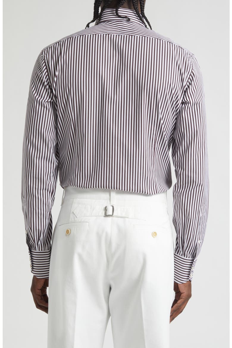 Slim Fit Ladder Stripe Button-Up Shirt, Alternate, color, WHITE/ BROWN