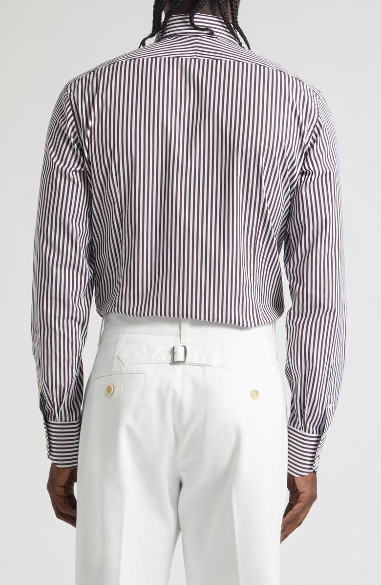 TOM FORD Slim Fit Ladder Stripe Button-Up Shirt, Alternate, color, White/ Brown
