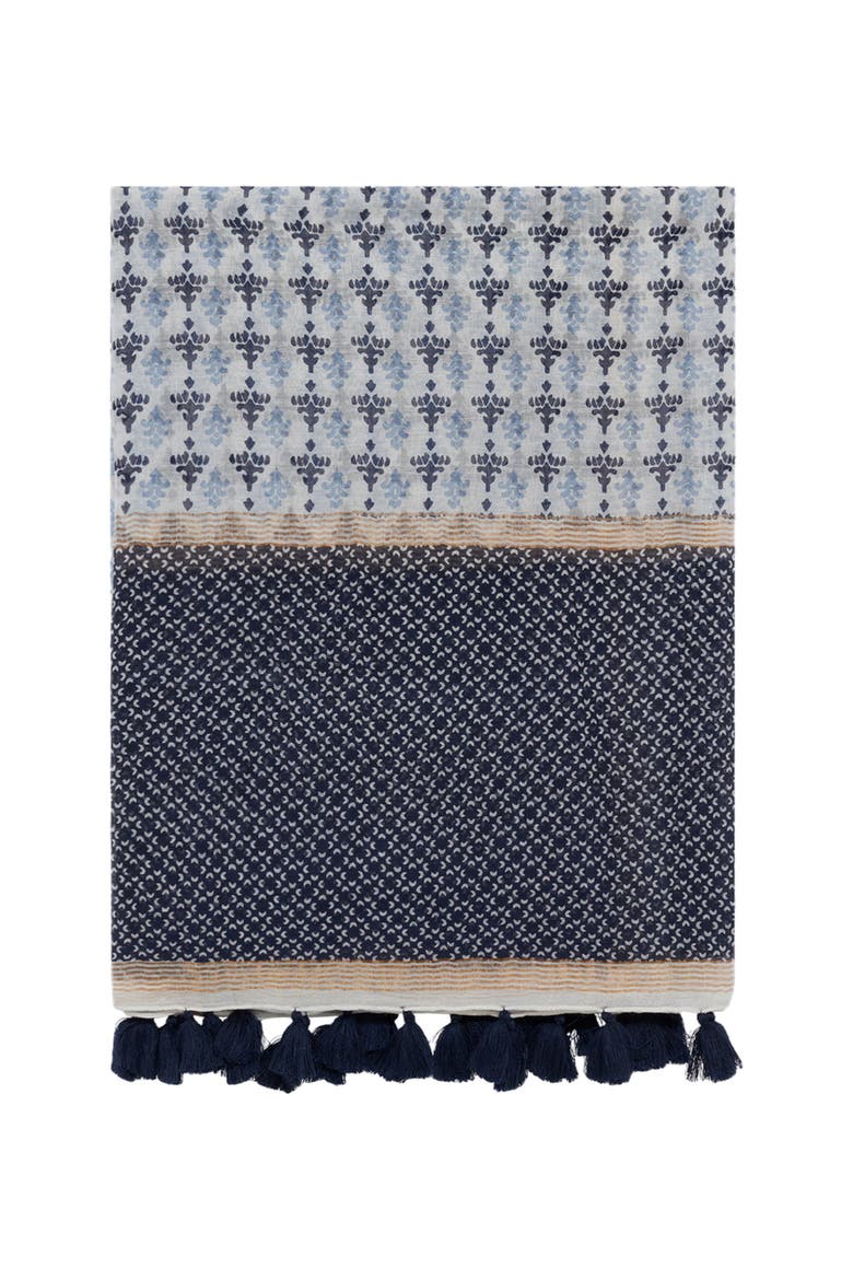 Hand Printed Silk Blend Scarf, Main, color, Navy Blue