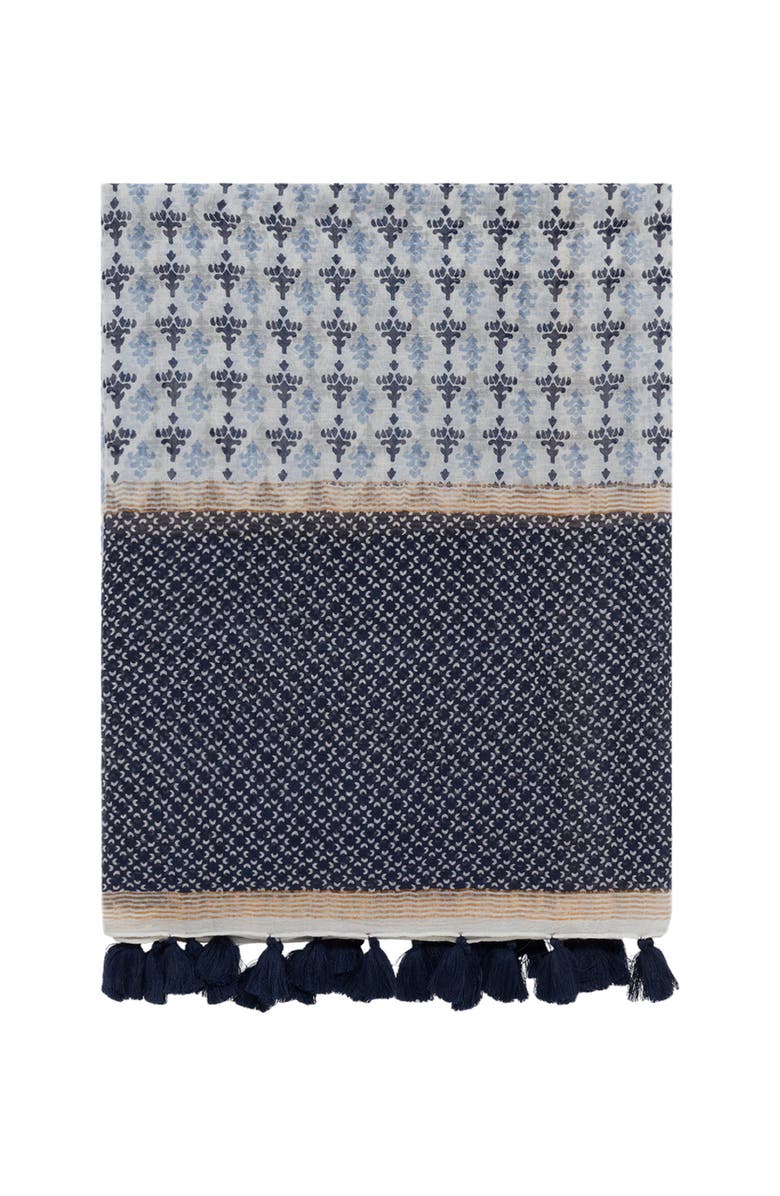 GERARD DAREL Hand Printed Silk Blend Scarf, Main, color, Navy Blue