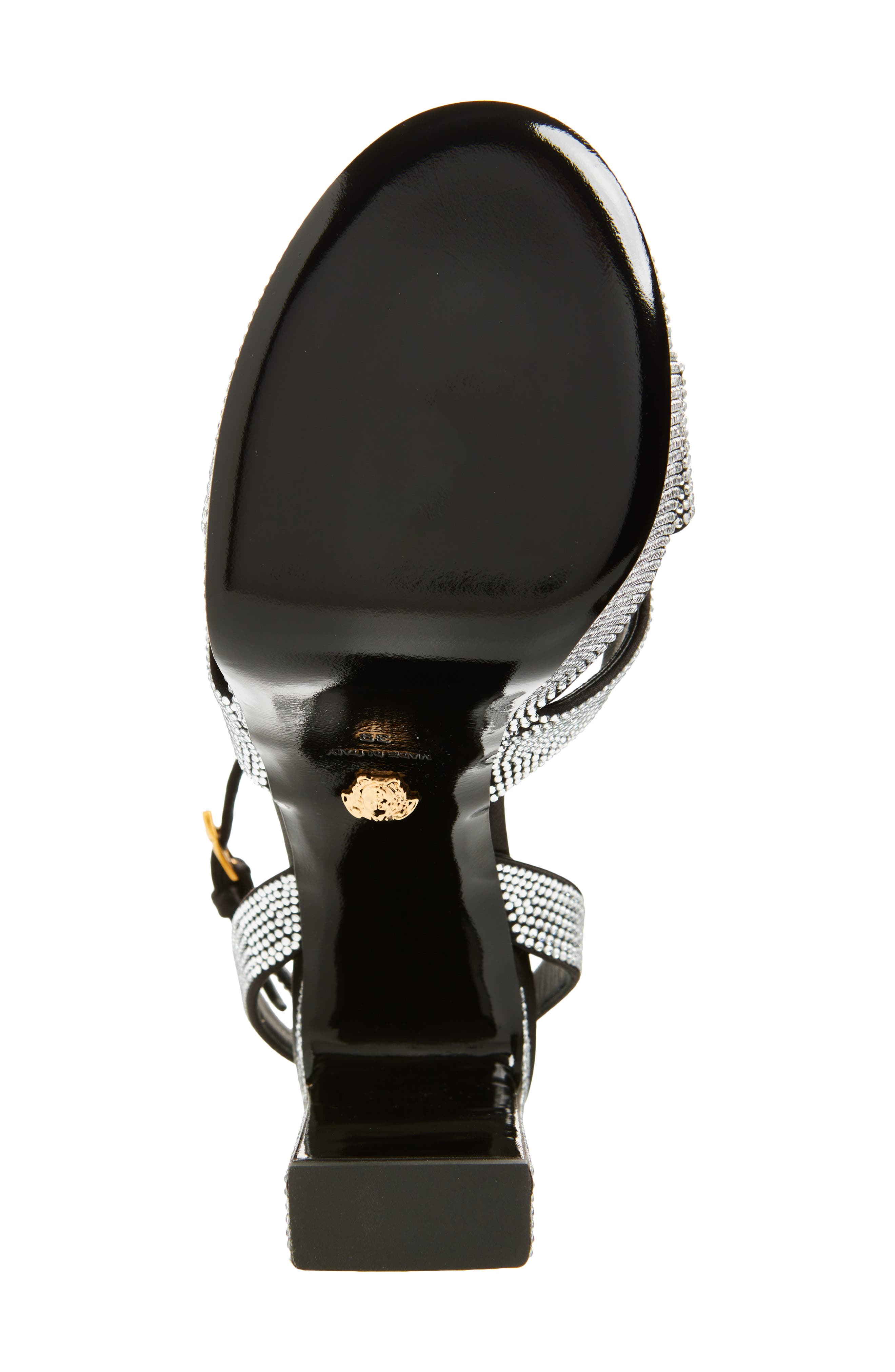 Versace Medusa Bow Platform Sandal, Alternate, color, Black Crystal/ Versace Gold