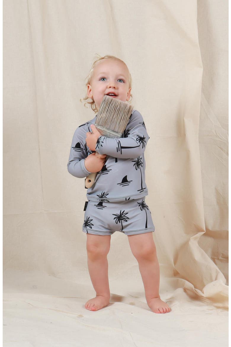 Palm Print Two-Piece Rashguard Swimsuit, Alternate, color, GREY