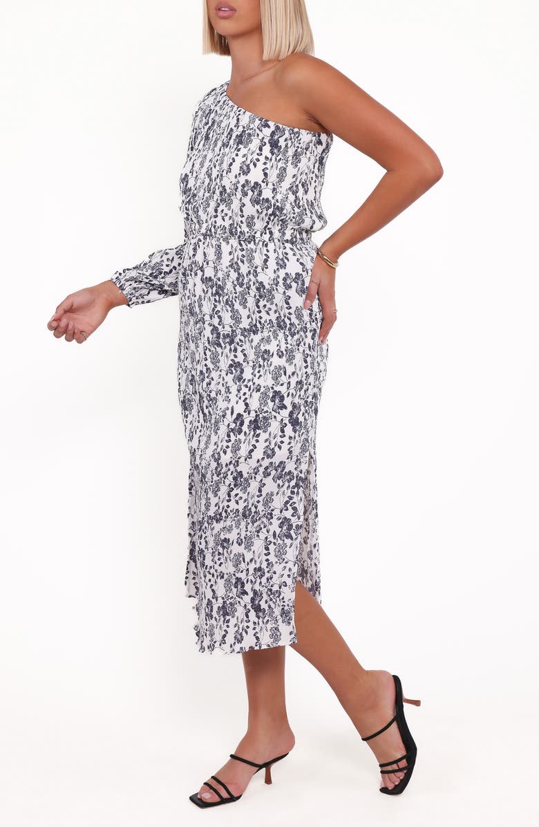 Petal & Pup Pontee One-Shoulder Pleated Maxi Dress, Alternate, color, Navy Floral