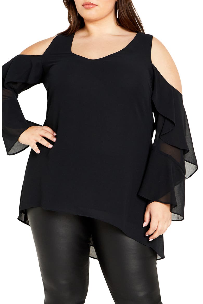 Cold Shoulder High-Low Top, Main, color, BLACK