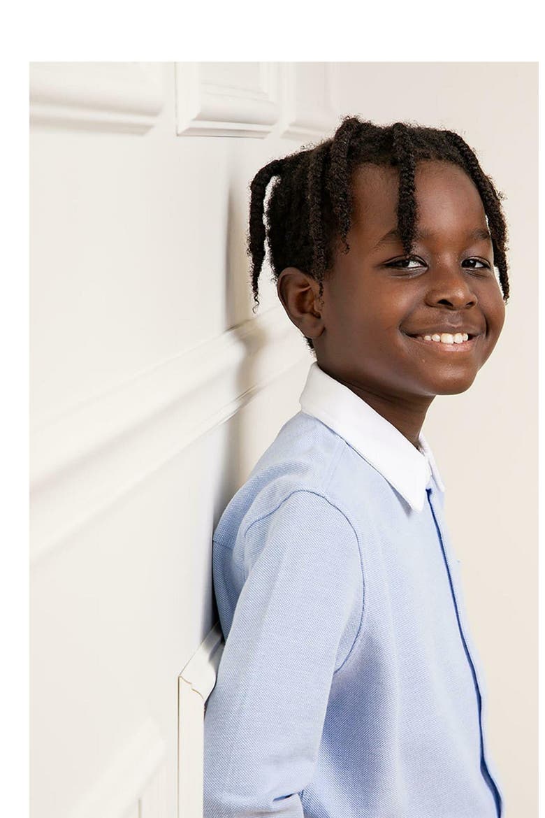 Boys' Organic Pique Button Down Shirt, Kids, Alternate, color, Light Blue with White Collar