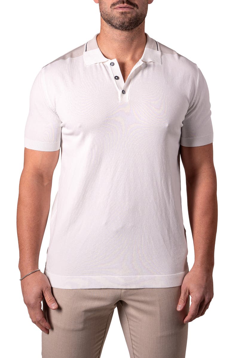 Maceoo Tipped Colorblock Polo, Main, color, White
