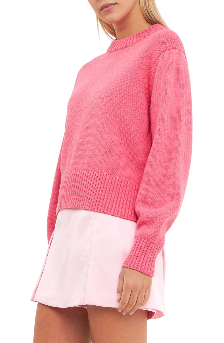 English Factory Crewneck Cotton Blend Sweater, Alternate, color, Pink
