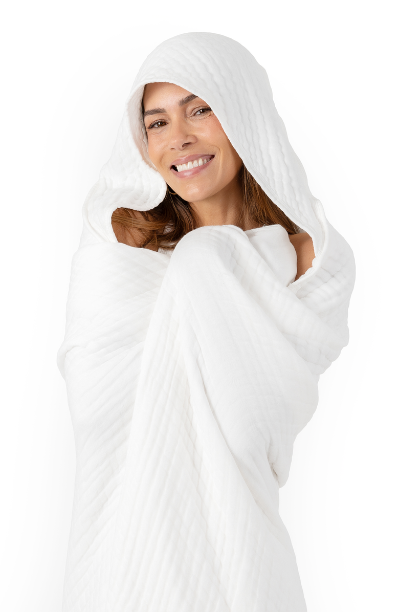 Comfy Cubs Adult Muslin Hooded Towel, Alternate, color, White