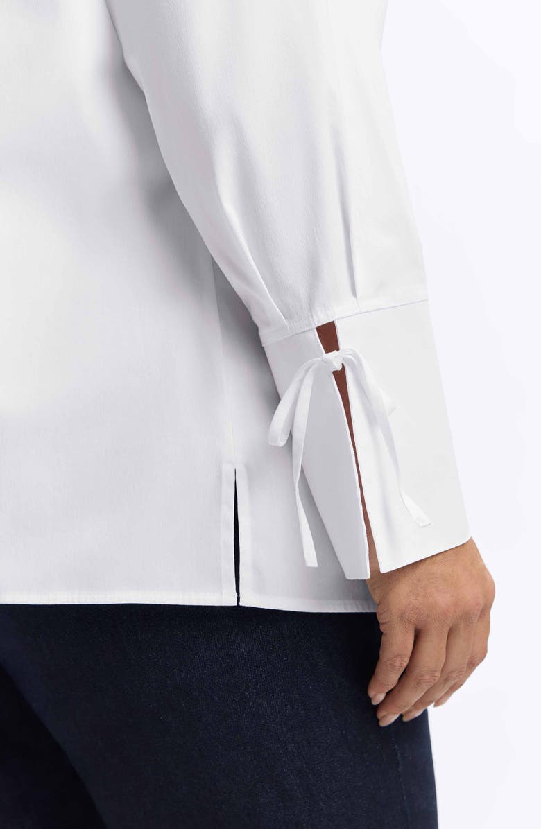 Foxcroft Carla Tie Cuff Cotton Blend Popover Top, Alternate, color, White