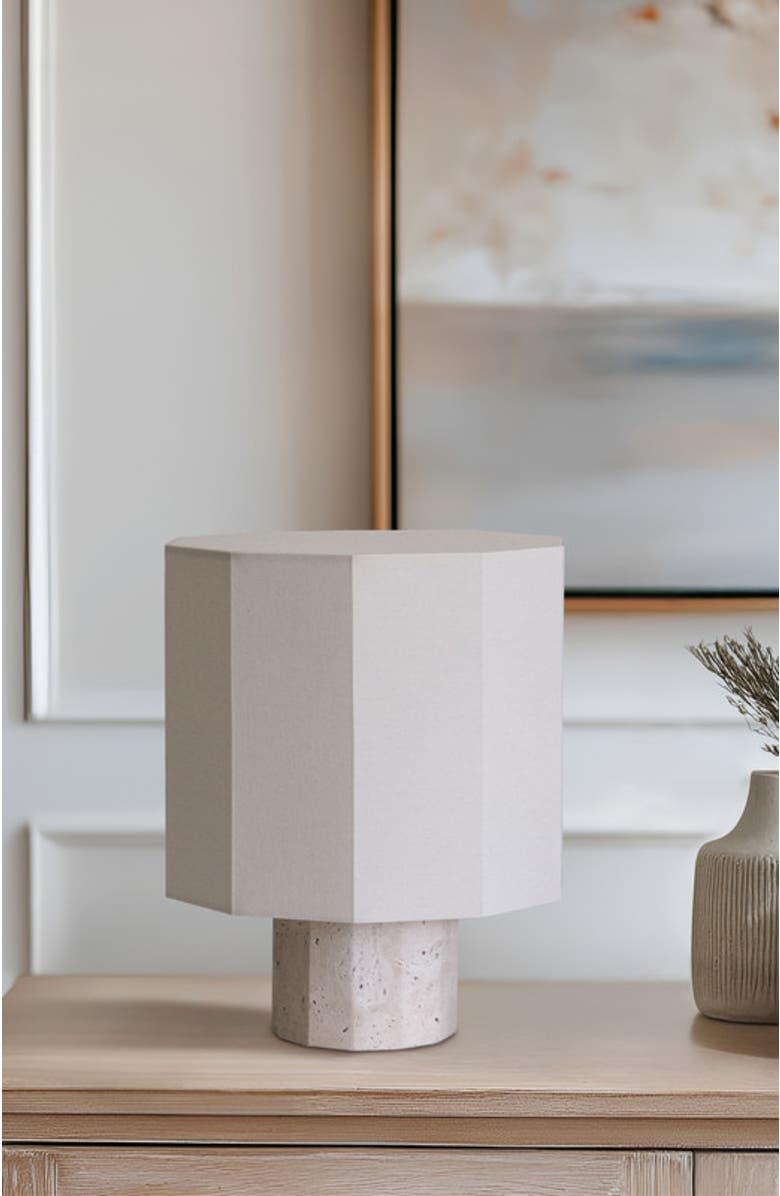 Brightech Cleo 10" Travertine Natural Stone LED Table Lamp, Alternate, color, Cream