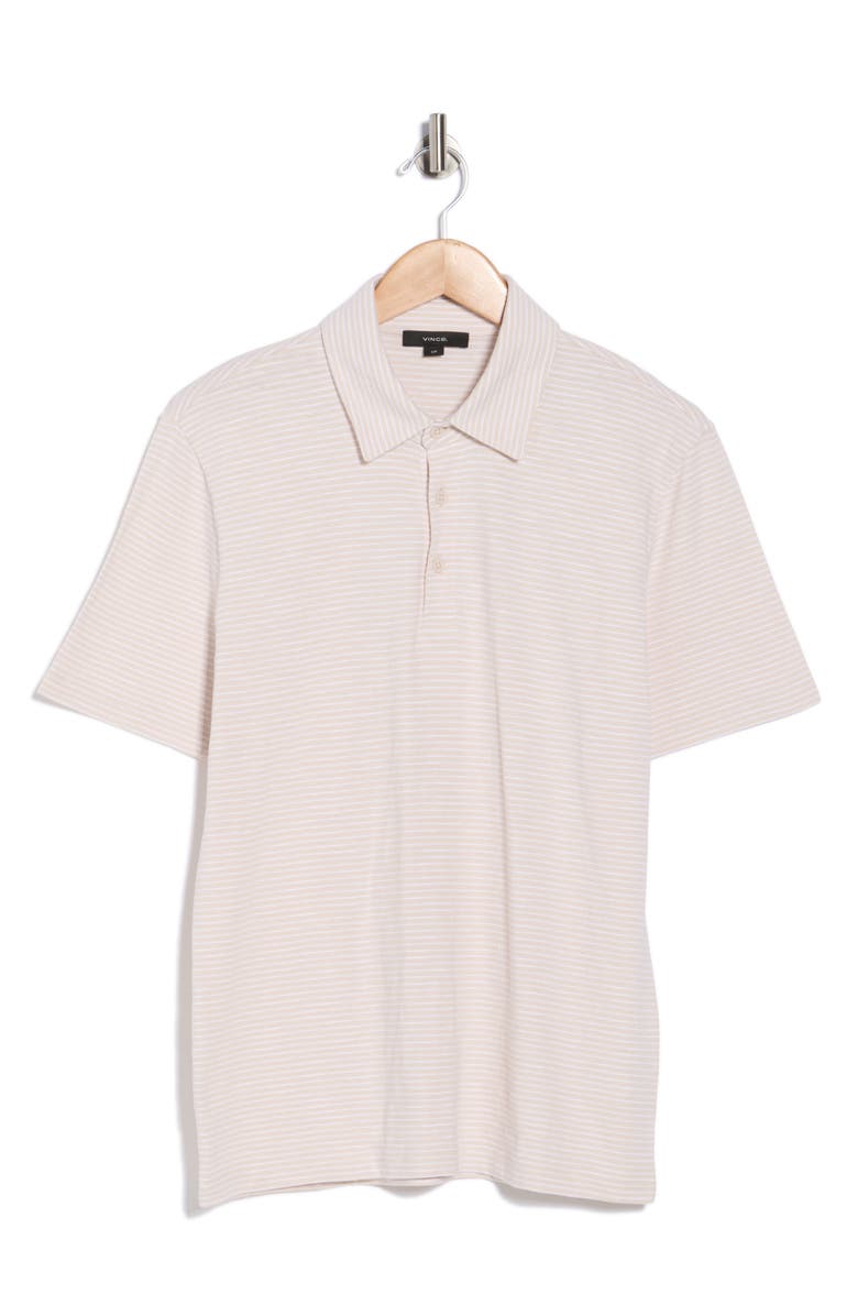 Vince Stripe Cotton Slub Polo, Alternate, color, Sand/ Optic White