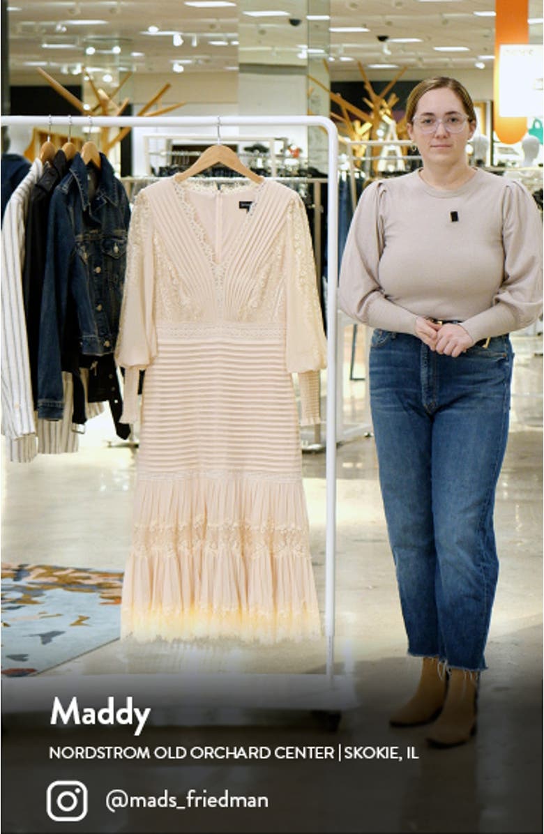 Lace Pintuck Long Sleeve Cocktail Dress, sales video thumbnail