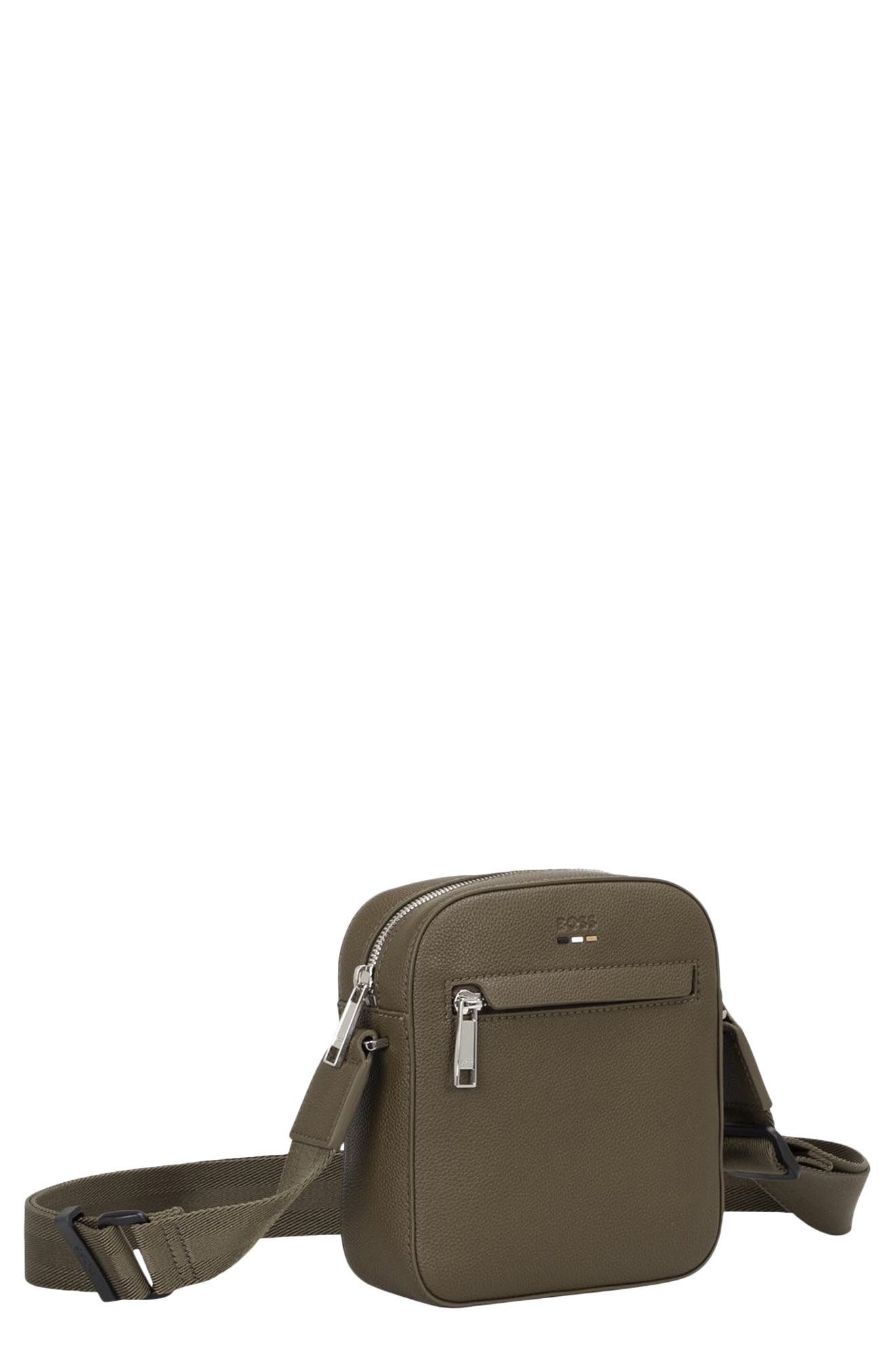 HUGO Ray North/South Faux Leather Crossbody Bag, Main, color, Open Green