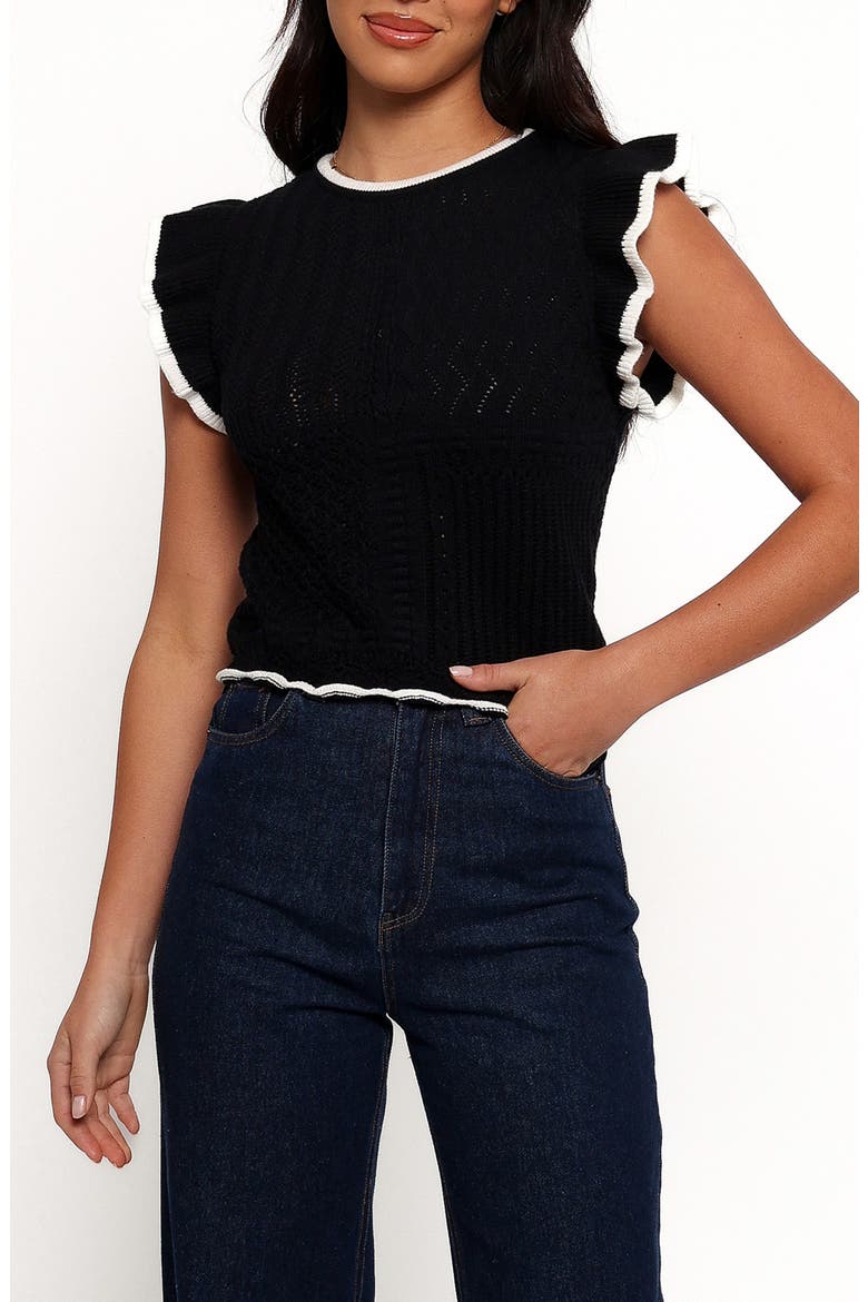 Abby Flutter Sleeve Crop Sweater, Main, color, BLACK WHITE