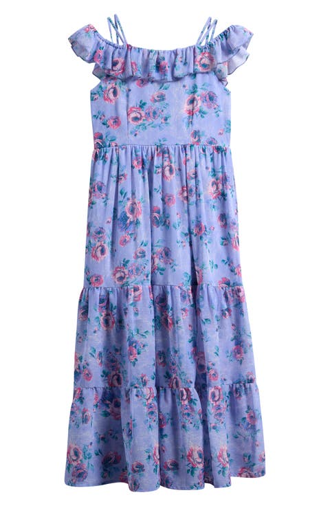 Kids' Print Ruffle Chiffon Maxi Dress (Big Kid)