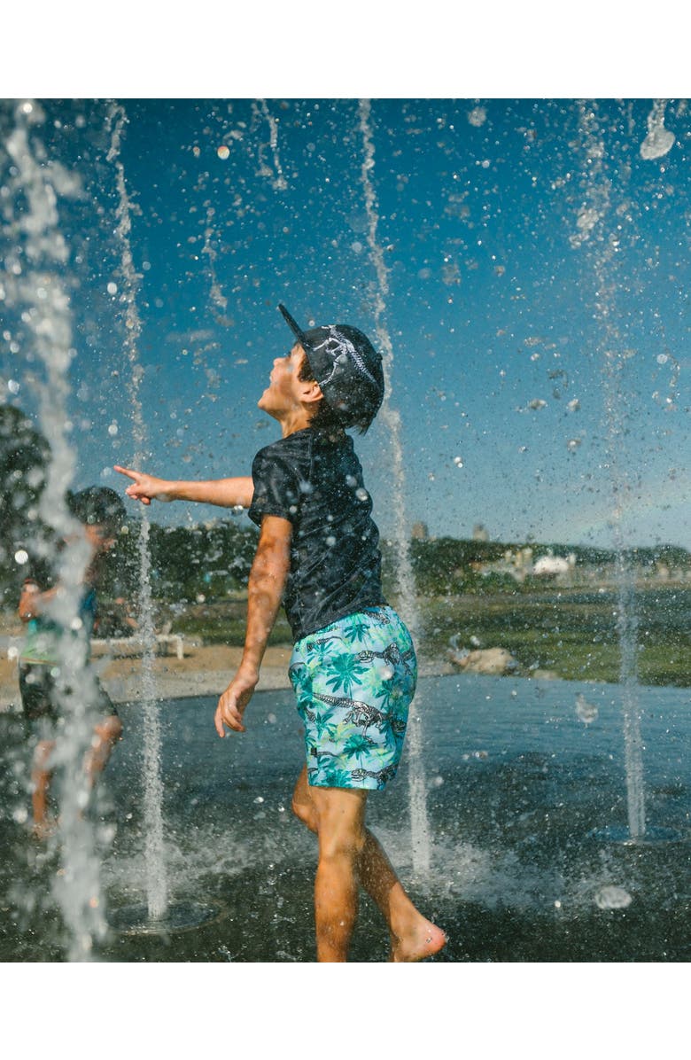 Deux par Deux Mid Thigh Skeleton Boardshorts, Alternate, color, Blue Skeleton Print