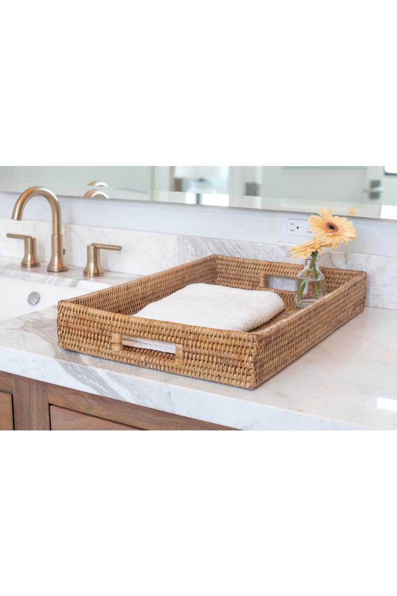 Artifacts Rattan Rectangular Tray With Cutout Handles, Alternate, color, Honey Brown