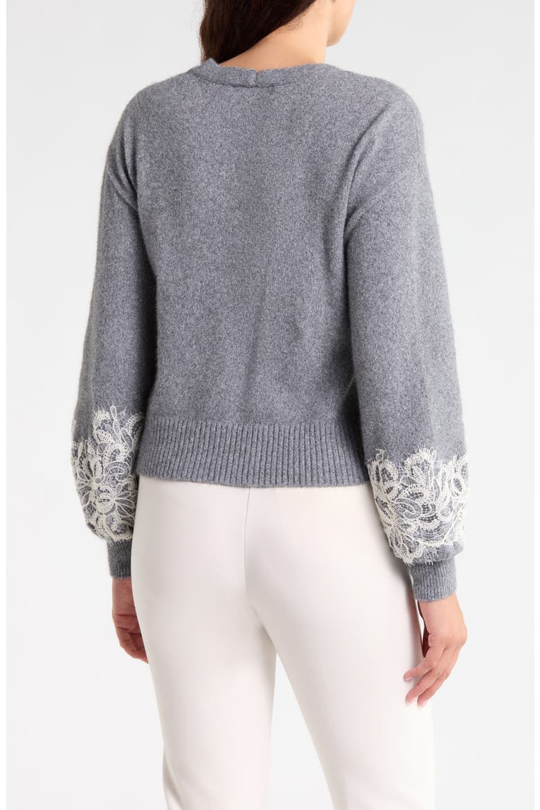 Lace Trimmed Cardigan, Alternate, color, GREY COMBO