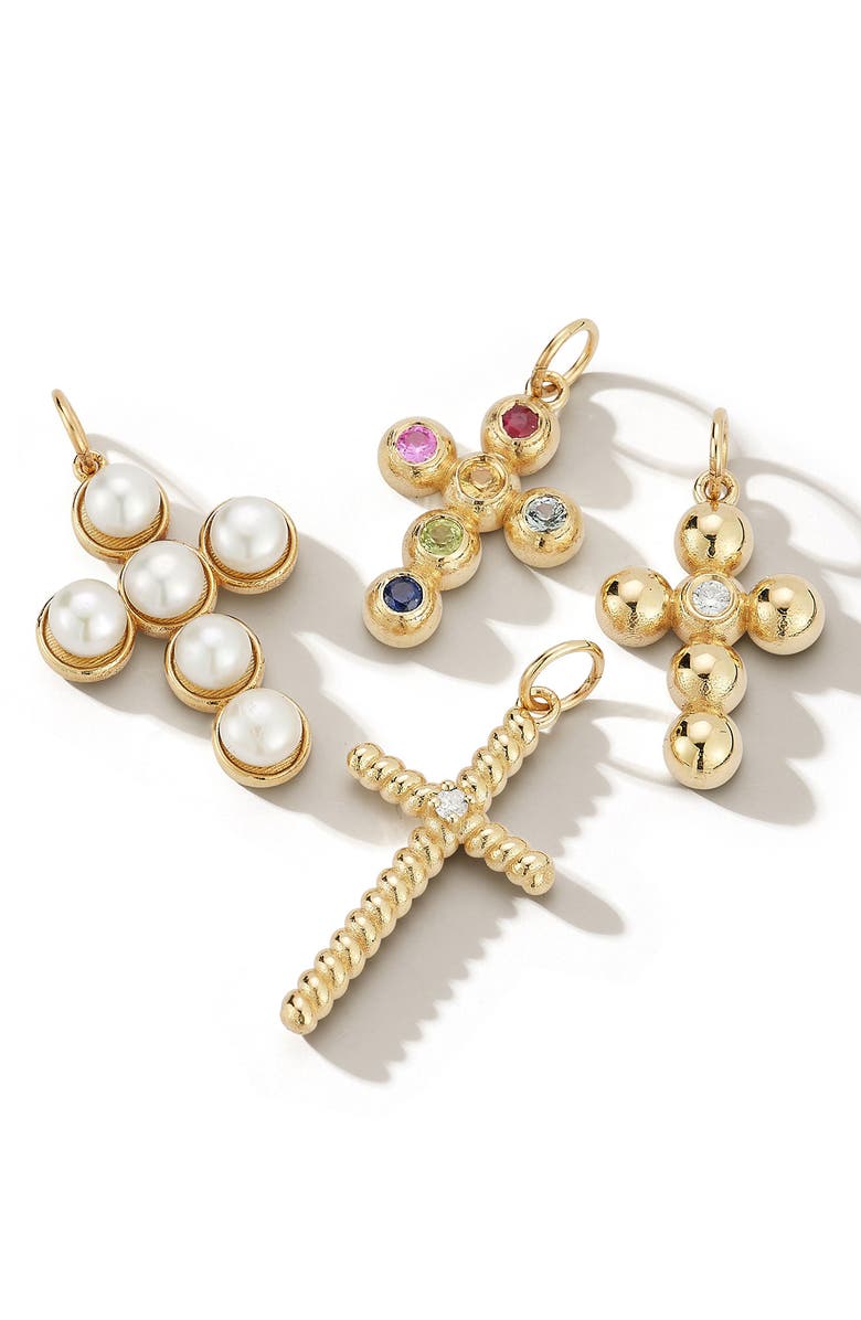 Ember Fine Jewelry 14K Gold Cultured Pearl Cross Charm, Alternate, color, Gold/ White