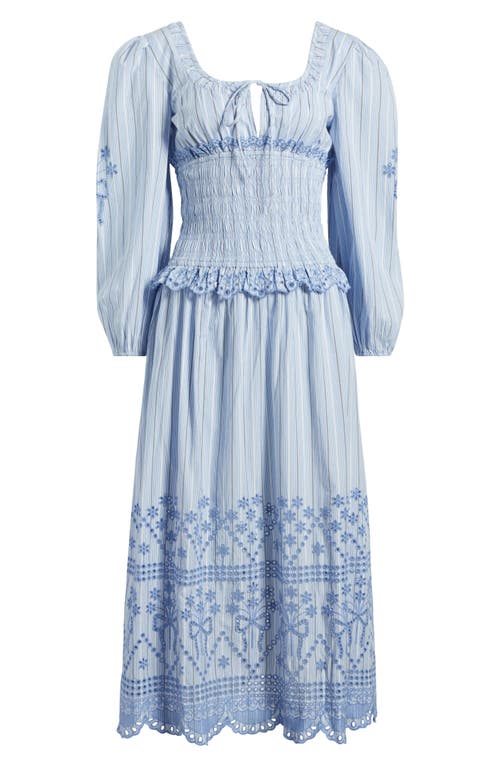 Shop Damson Madder Nola Eyelet Long Sleeve Organic Cotton Maxi Dress In Blue