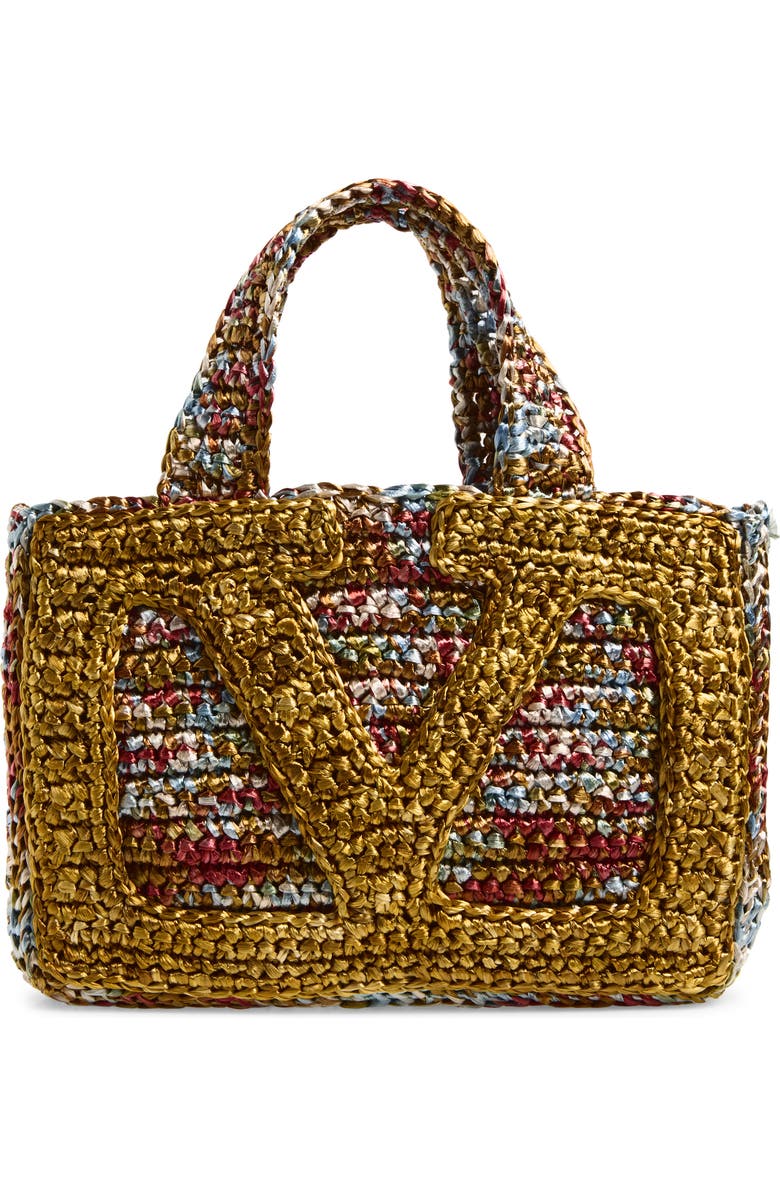 Valentino Garavani Small Viva Superstar Raffia Tote, Main, color, Brown Multi