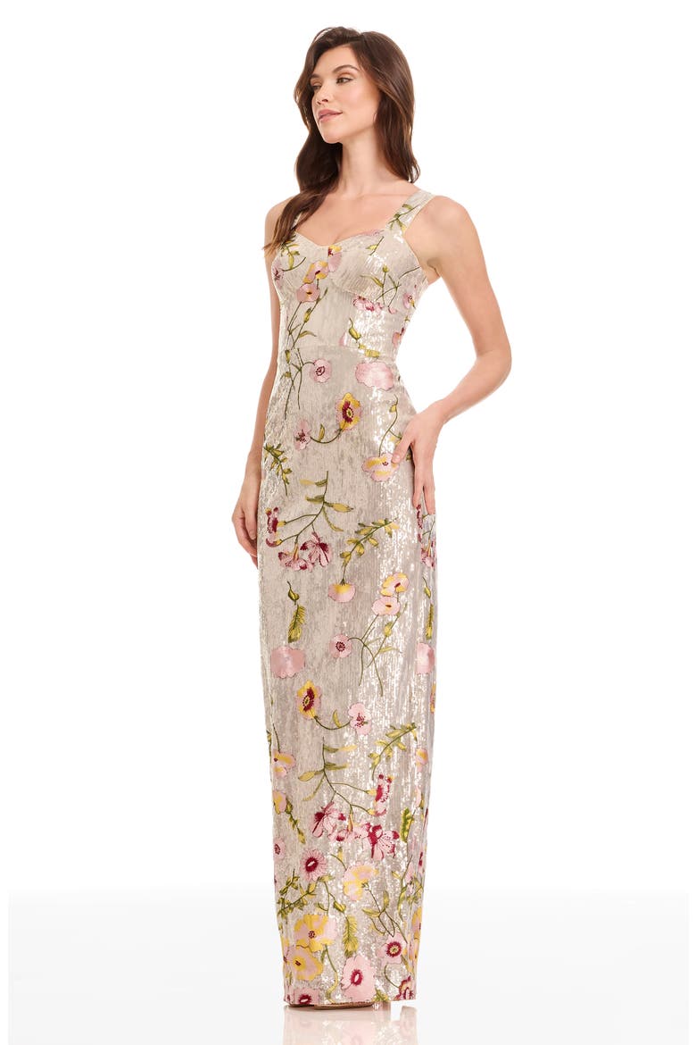 Reese Floral Sequin Sheath Gown, Alternate, color, CHAMPAGNE MULTI