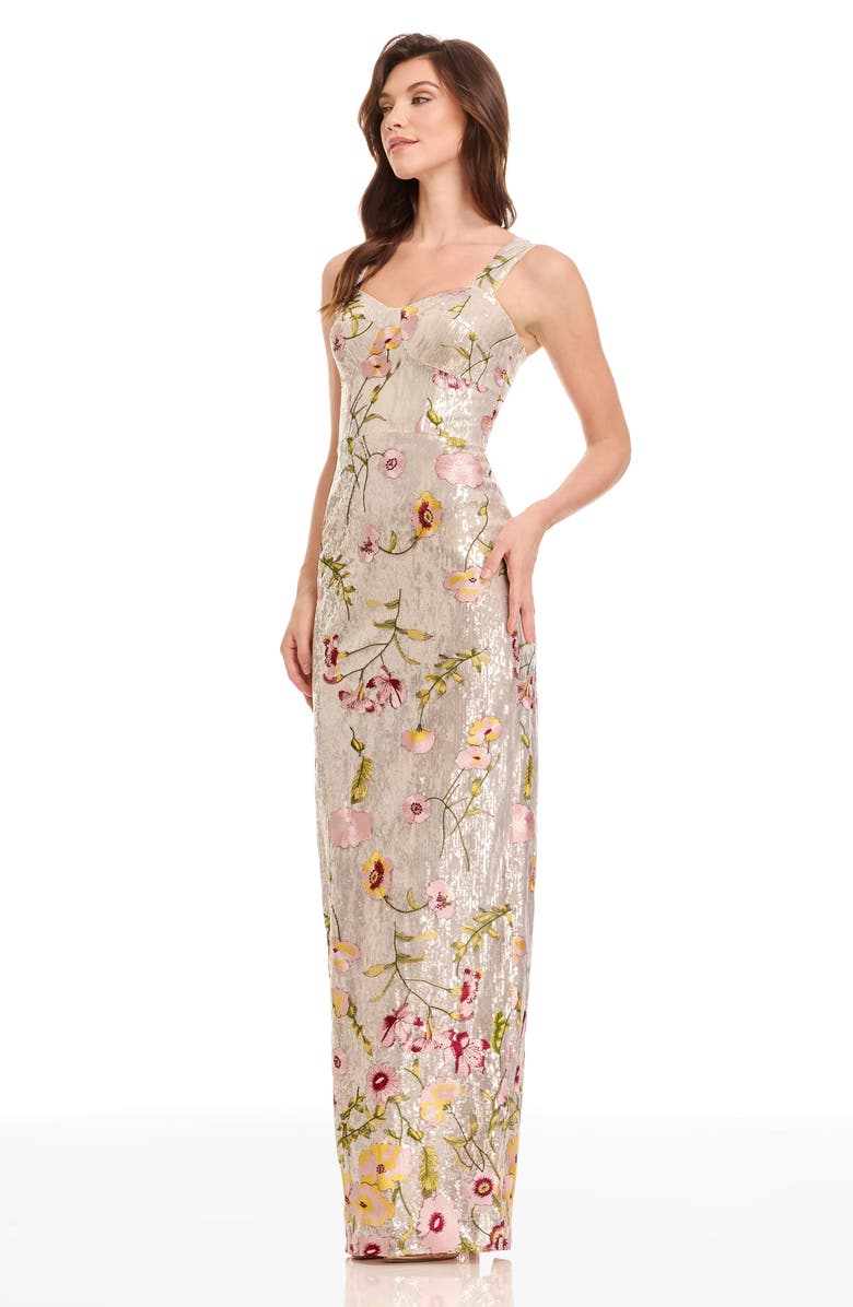 Dress the Population Reese Floral Sequin Sheath Gown, Alternate, color, Champagne Multi