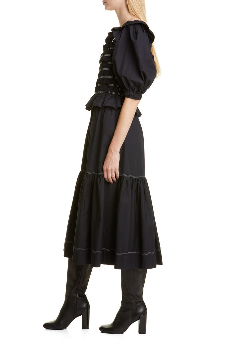 Sibylle Puff Sleeve Cotton Top, Alternate, color, BLACK