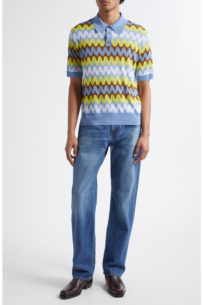 Wave Knit Short Sleeve Polo Sweater, Alternate, color, LIGHT BLUE MULTICOLOR