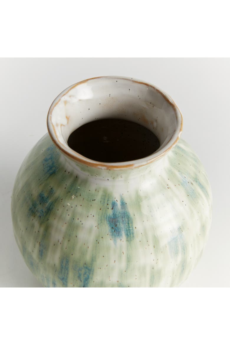 Brosse Blue Green Handpainted Glaze Stoneware Small Vase 5.5", Alternate, color, Blue