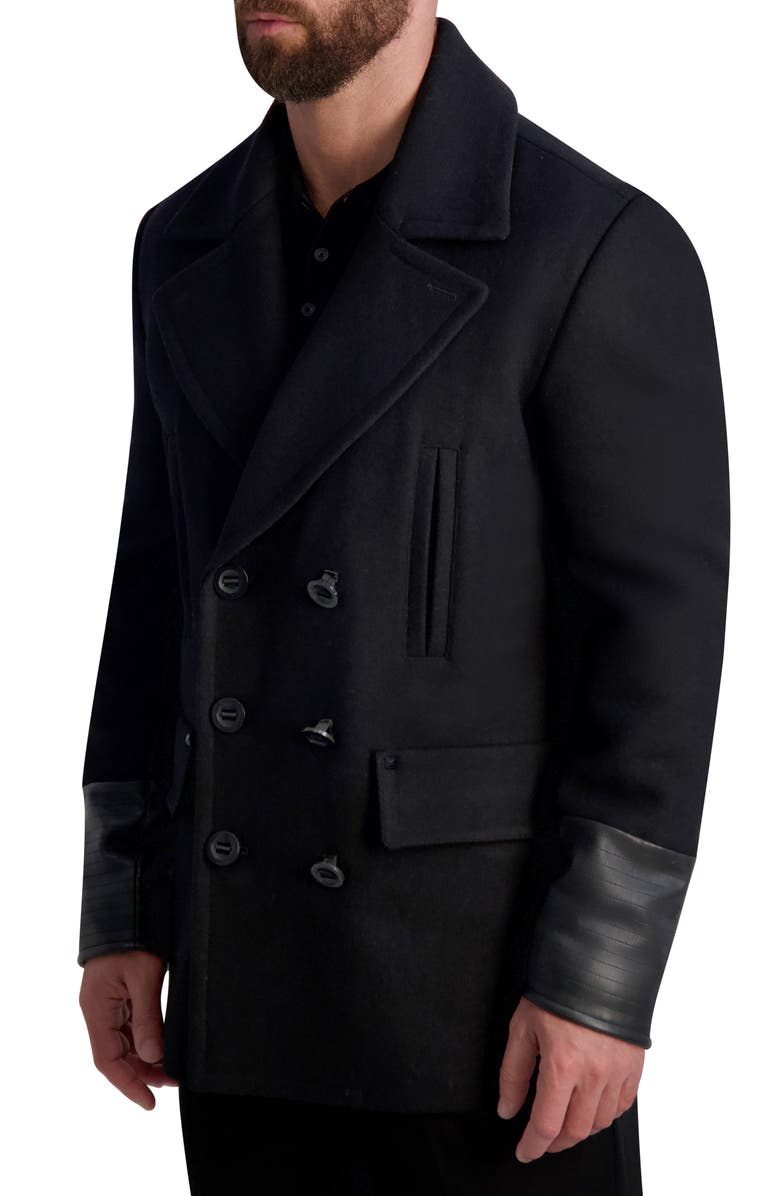 KARL LAGERFELD PARIS Double Breasted Wool Blend Peacoat, Main, color,