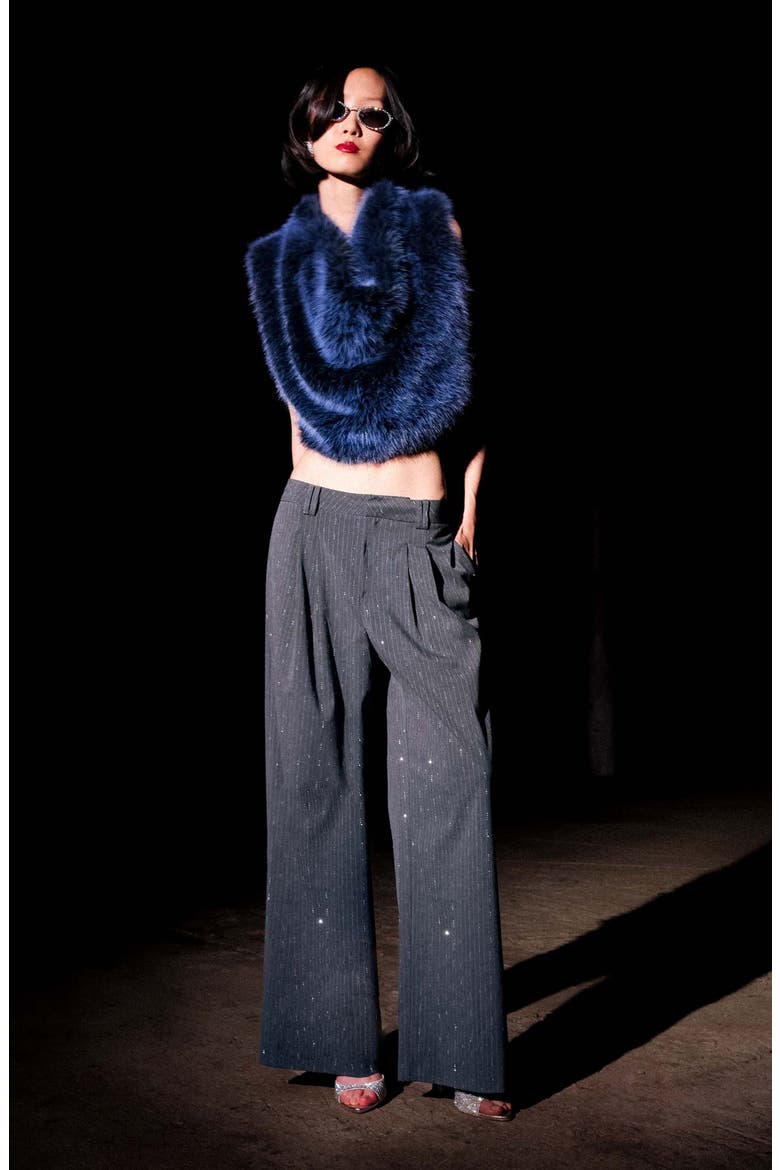 Pinstripe Pleated Wide Leg Pants, Alternate, color, GREY PINSTRIPE - SILVER