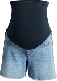 1822 Denim Over the Bump Frayed Denim Maternity Shorts