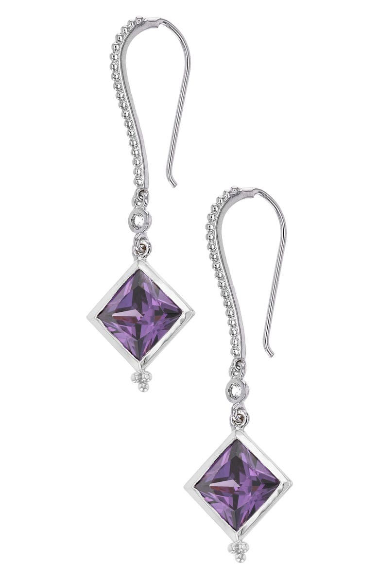 Judith Ripka Square Cubic Zirconia & White Topaz Drop Earrings, Main, color, Purple