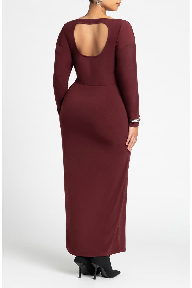 Long Sleeve Back Cutout Knit Dress, Alternate, color, MAROON BANNER