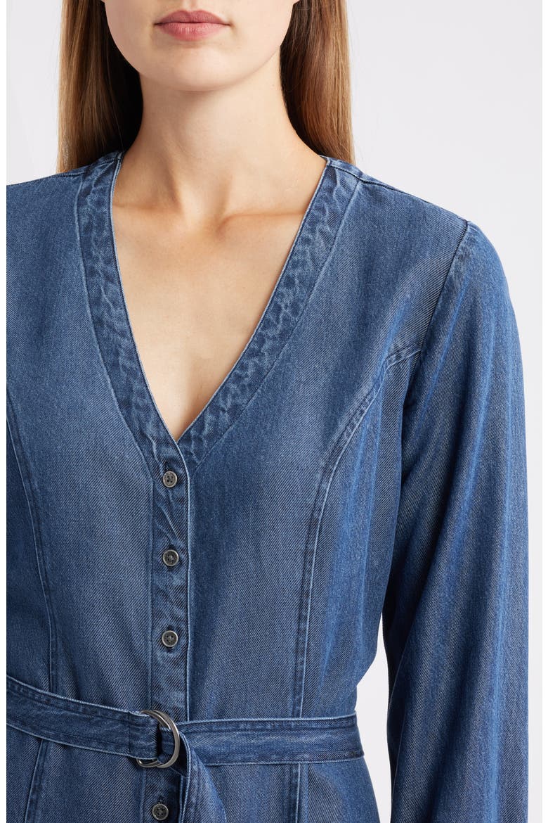 Long Sleeve Belted Denim Midi Dress, Alternate, color, HORIZON WASH