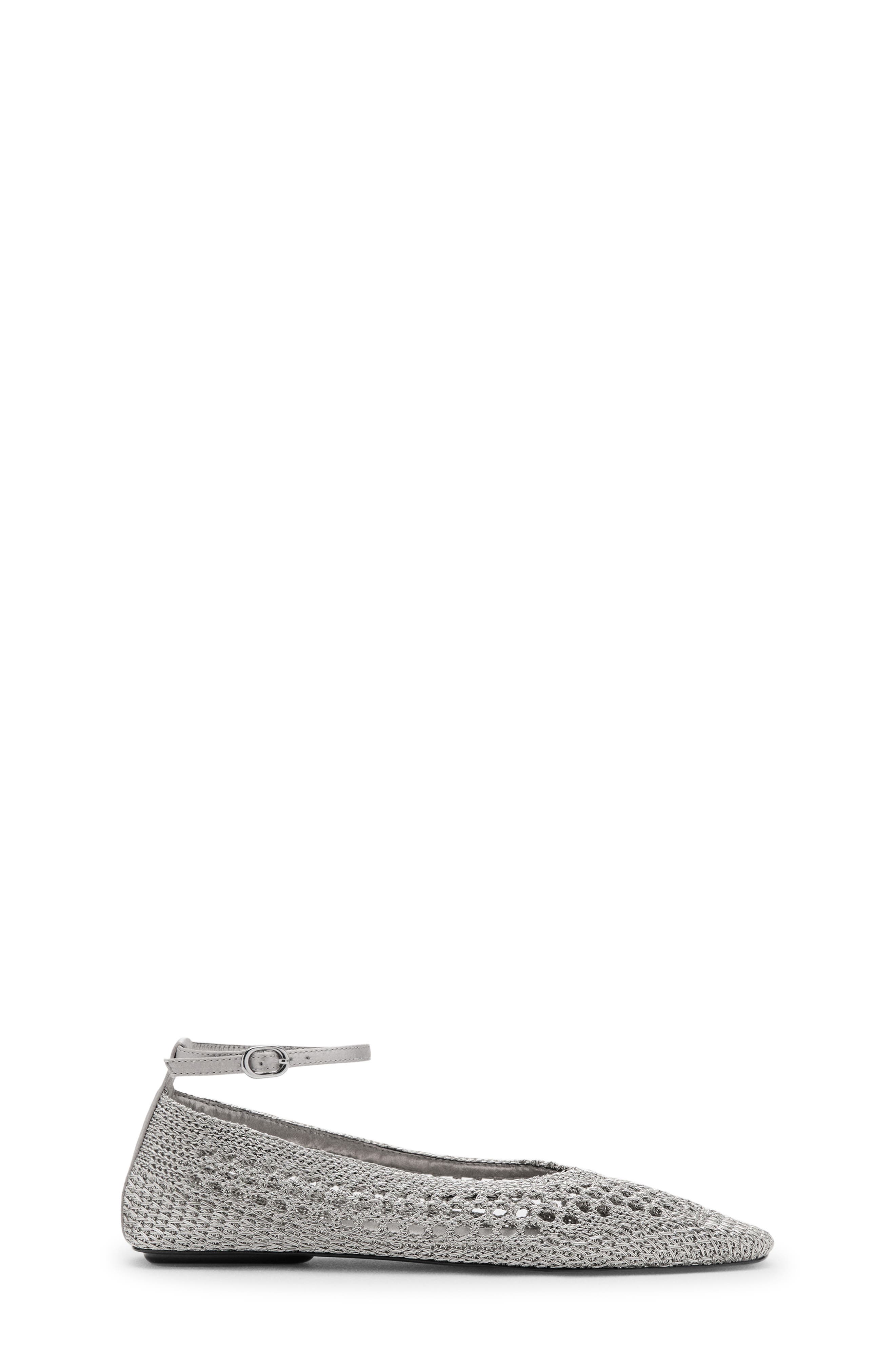 Crochet Ankle Strap Ballet Flat, Alternate, color, SILVER