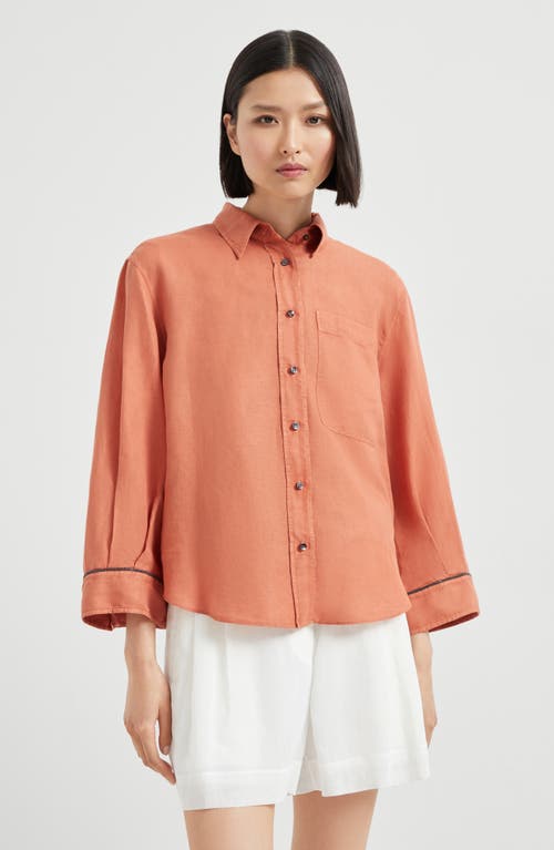 Brunello Cucinelli Pinpoint Shirt With Monili In Orange