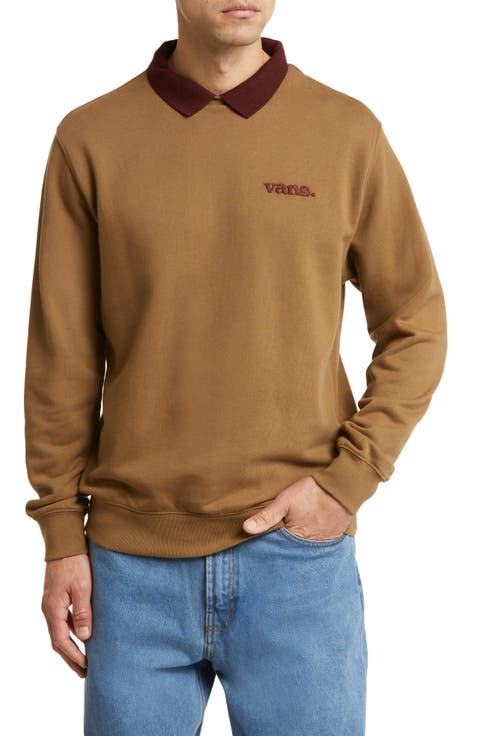 Spread Collar Cotton Blend Sweatshirt