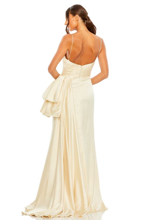Mac Duggal Strapless Cut Out Side Bow Gown In Buttercup