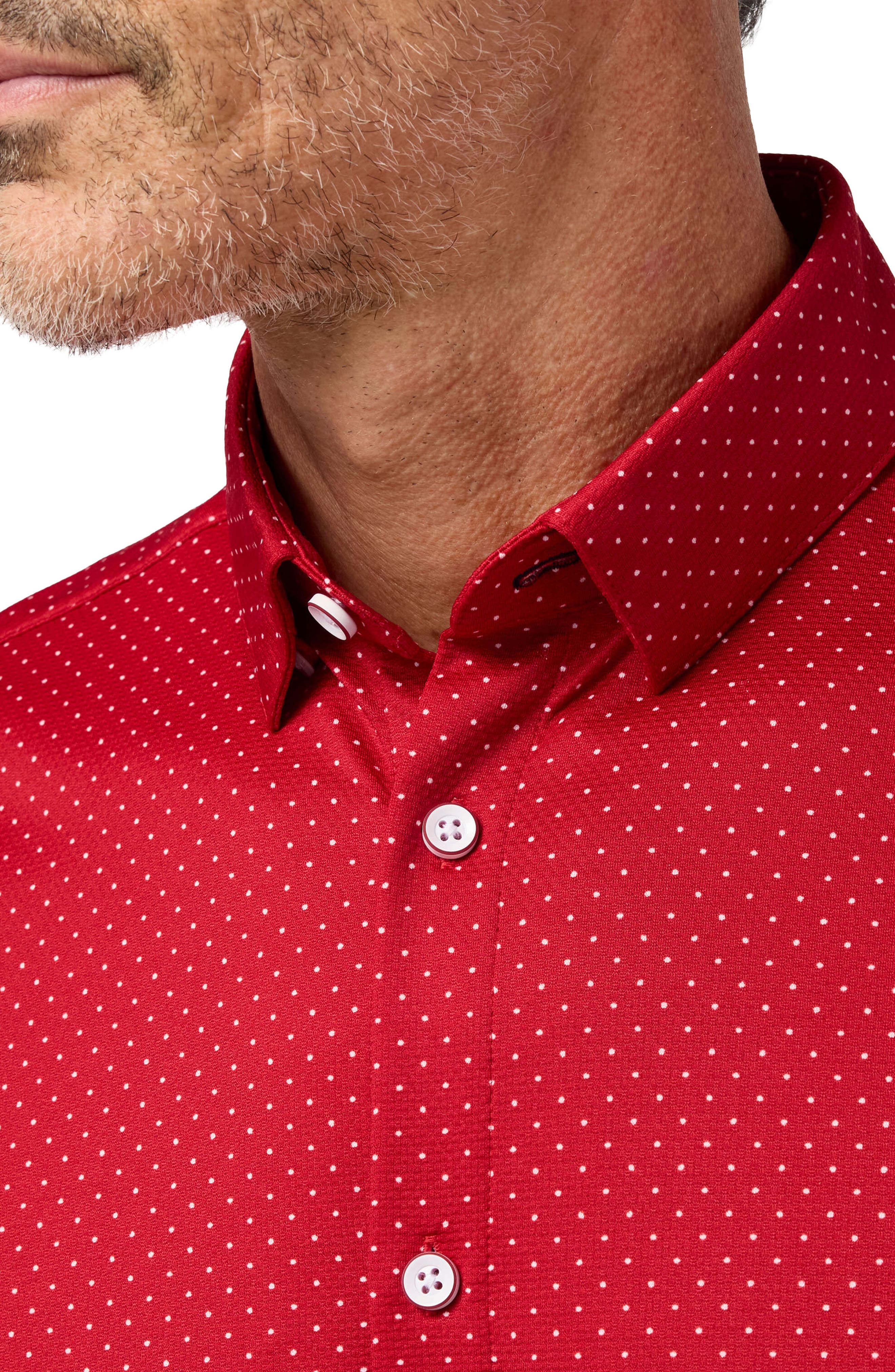 Haylard Trim Fit Red Hot Dot Short Sleeve Button-Up Shirt - image 2
