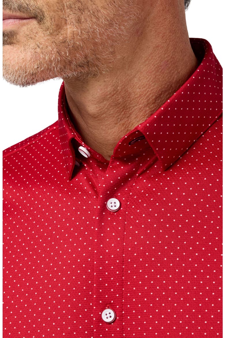 Halyard Trim Fit Red Hot Dot Short Sleeve Performance Button-Up Shirt, Alternate, color, RED HOT DOT