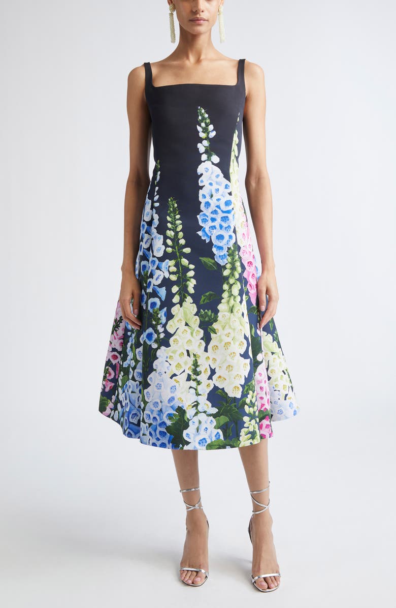 Oscar de la Renta Foxglove Dégradé Faille Fit & Flare Dress, Main, color, Navy Multi