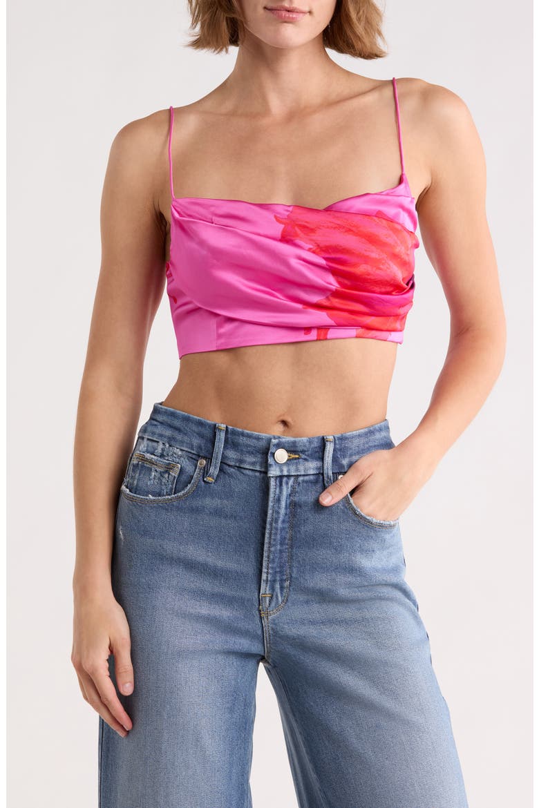 Satin Draped Crop Top, Main, color, PINK HIBISCUS002